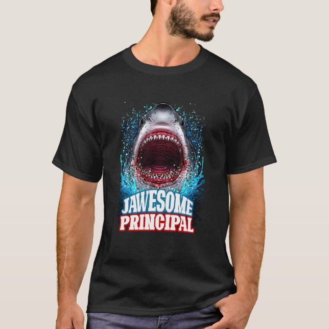 Jawesome Principal School Great White Shark Animal T Shirt (Framsida)