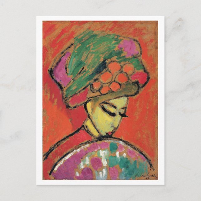 Jawlensky Young Girl with Flowated Hat Fine Art Vykort (Framsida)