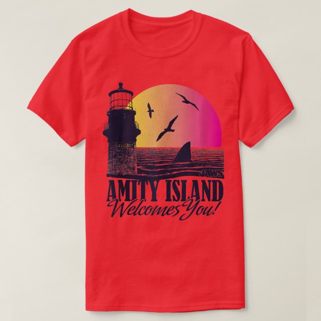 Jaws Amity Island hälsar er fyr Sunset P T Shirt (Design framsida)