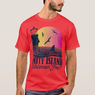 Jaws Amity Island hälsar er fyr Sunset P T Shirt