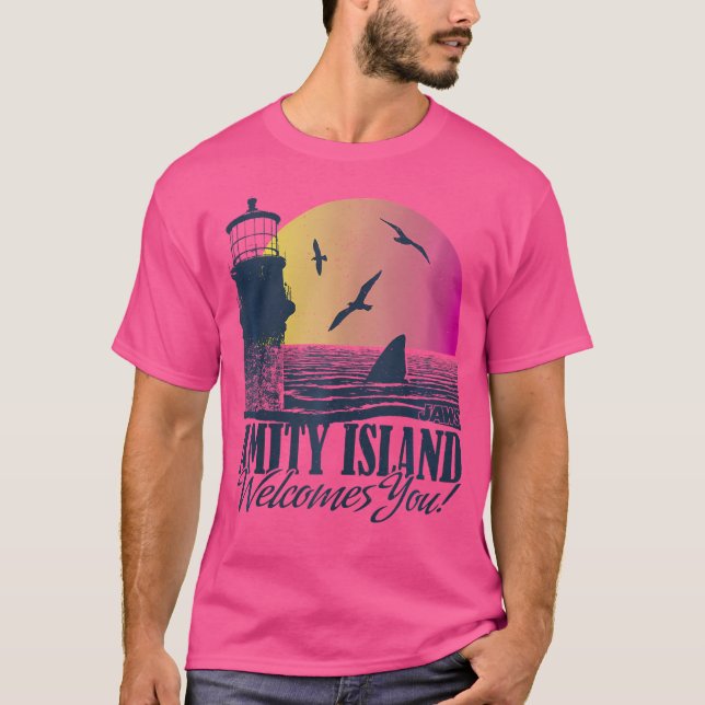 Jaws Amity Island hälsar er solnedgång T Shirt (Framsida)