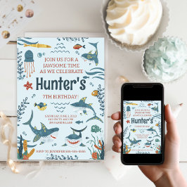 Jawsome Shark ThLED Birthday-inbjudan vid alla åld Inbjudningar