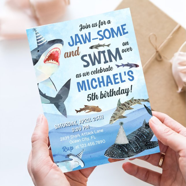 Jawsome Shark under Sea Birthday Inbjudningar (Skapare uppladdad)