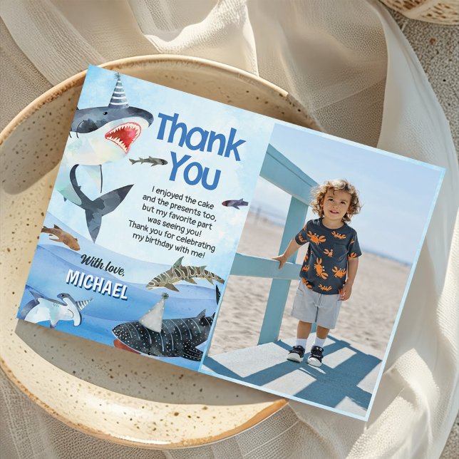 Jawsome Shark under Sea Birthday Photo Tack Kort (Skapare uppladdad)