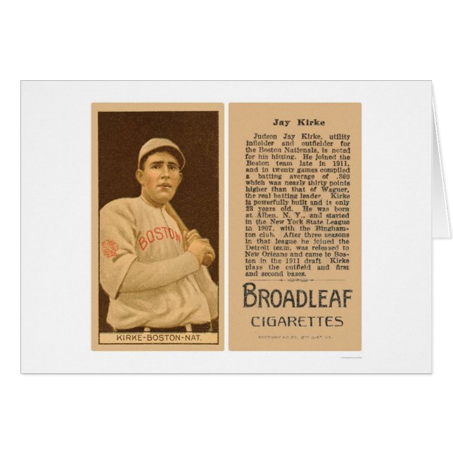 Jay Kirke Braves Baseball 1912 Hälsningskort (Framsidan Horizontal)