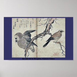 Jay och uggla av Kitagawa, Utamaro Ukiyoe Poster