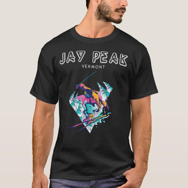 Jay Peak Vermont Retro Skier T Shirt (Framsida)
