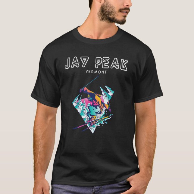 Jay Peak Vermont Retro Skier T Shirt (Framsida)