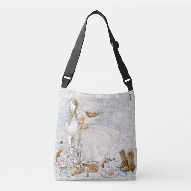 *Jay Western Rustic Horse Woman Blommigt Gun Hat Axelväska (Framsida)