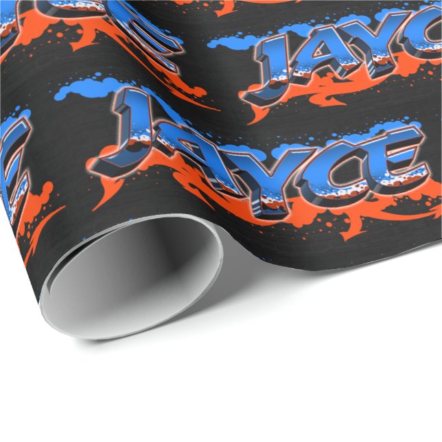 Jayce Vorname Name Graffiti blue orange Presentpapper (Rullad Hörn)