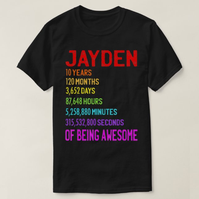 Jayden 10:e födelsedagen 10 år 120 månader 3652 da t shirt (Design framsida)