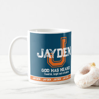 Jayden namn betydelse sport monogram orange blå kaffemugg