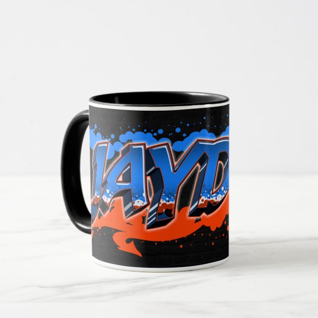 Jayden Vorname Name Graffiti blue orange Tasse Mugg (Framsida vänster)