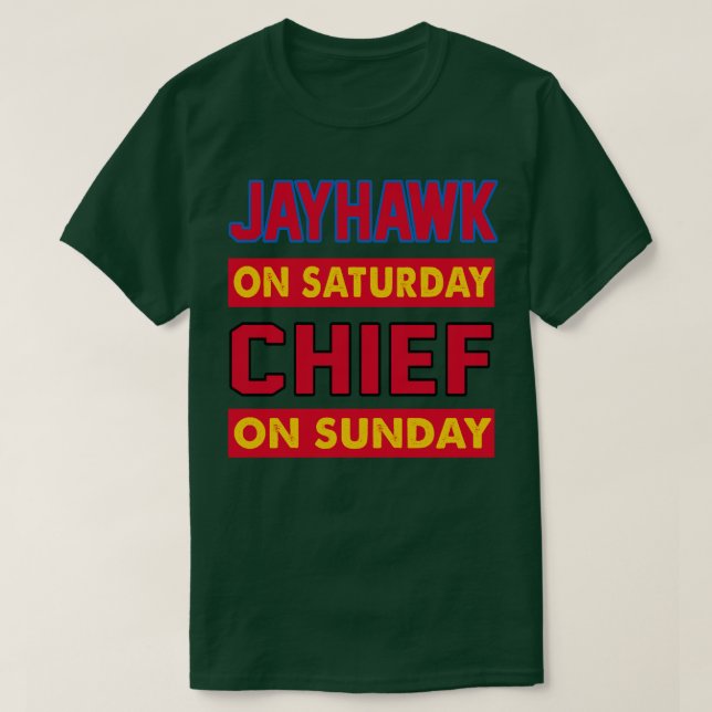 Jayhawk lördagschef på Söndag Kansas City T Shirt (Design framsida)