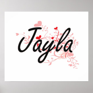 Jayla Artistic Namn Design with Hearts Poster