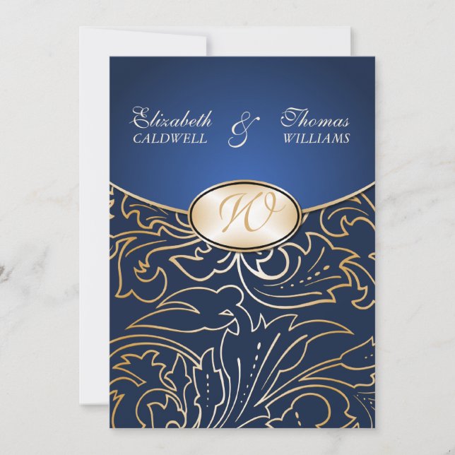 Jazmene Golden Filigree Wedding indigo Inbjudningar (Framsida)
