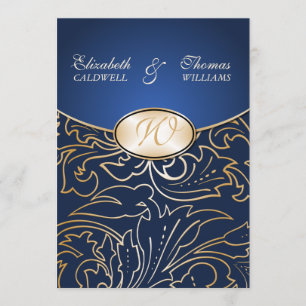 Jazmene Golden Filigree Wedding indigo Inbjudningar