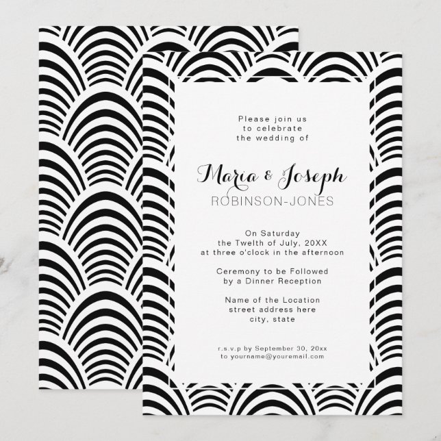 Jazz Age Art Deco Elegance Black and White Inbjudningar (Fram/baksida)