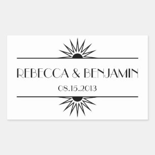Jazz age black geometric art deco bröllop rektangulärt klistermärke
