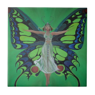 Jazz Age Showgirl Flapper Wearing Butterfly Vingar Kakelplatta