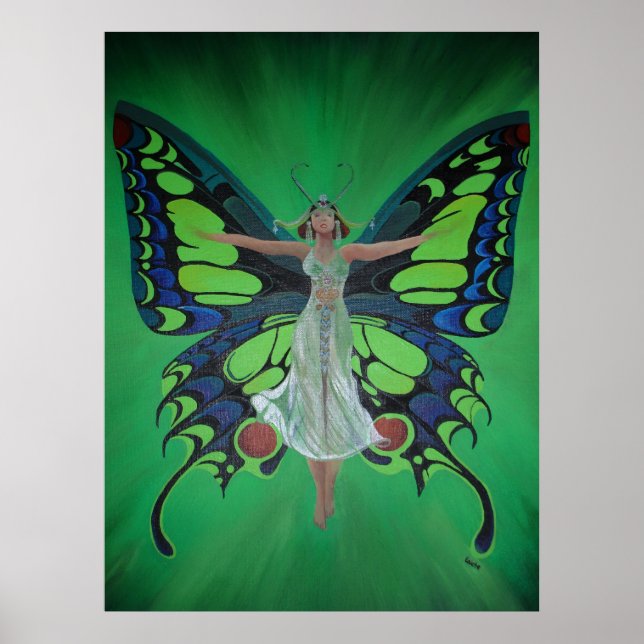 Jazz Age Showgirl Flapper Wearing Butterfly Vingar Poster (Framsidan)
