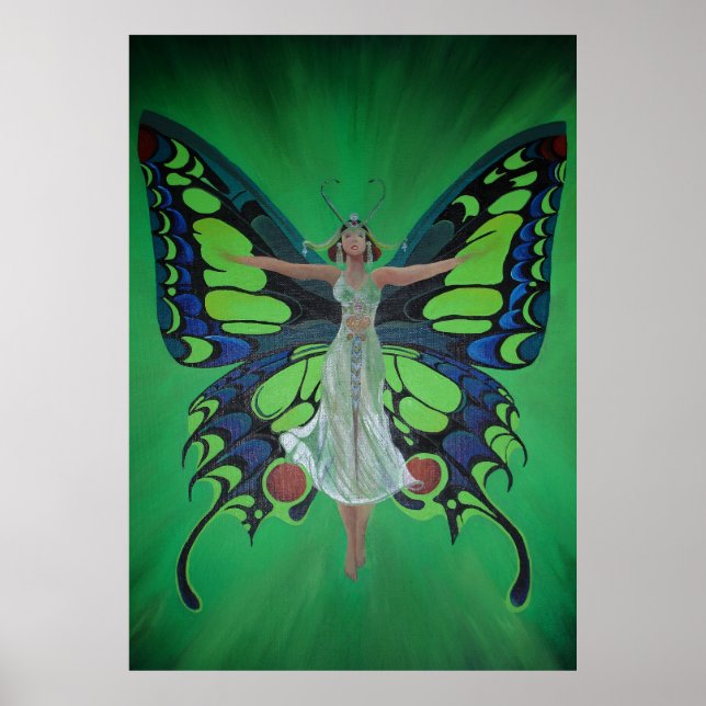 Jazz Age Showgirl Flapper Wearing Butterfly Vingar Poster (Framsidan)