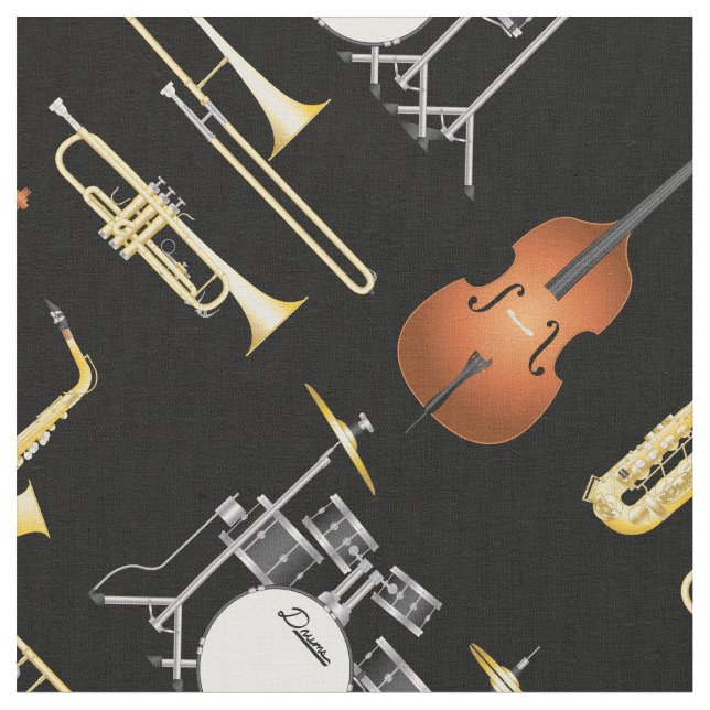 Jazz Band Instruments Music Musician Decor Tyg (Närbild)