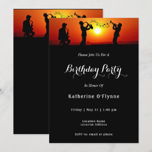 Jazz Band Silhouette Orange Sunset Birthday Inbjudningar