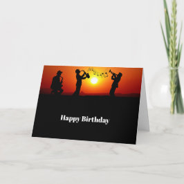 Jazz Band Silhouette Orange Sunset Birthday Kort