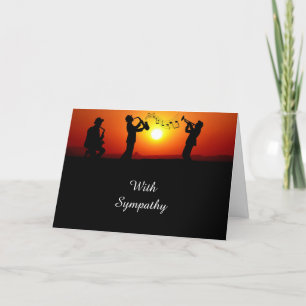 Jazz Band Silhouette Orange Sunset Sympathy Kort