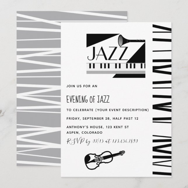 Jazz Blues-Temapartyets inbjudan (Fram/baksida)