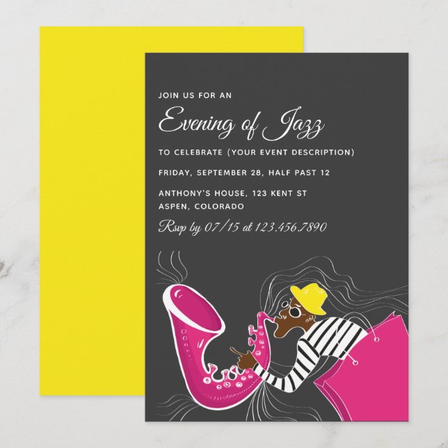 Jazz Blues ThMeed Party-inbjudan Inbjudningar (Fram/baksida)