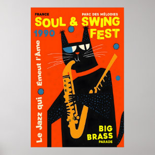 Jazz Cat Art Print 1990 Soul & Swing Festival Poster