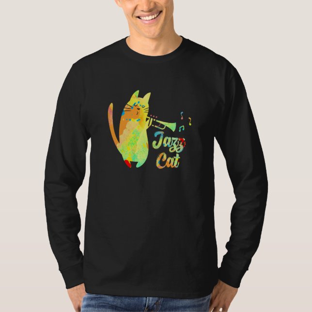 Jazz Cat Cat Playing Trumpet Kitten Musician T Shirt (Framsida)