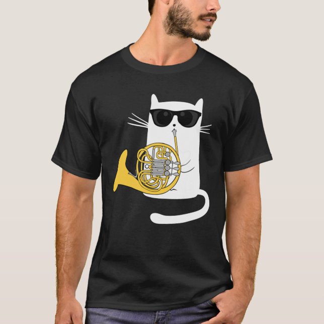 Jazz Cat Playing French Horn - Cool Smooth T-Shirt (Framsida)