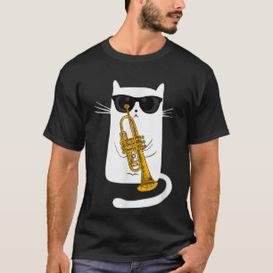 Jazz Cat Pluting Trumpet - Hippy Hipster Kattunge T Shirt