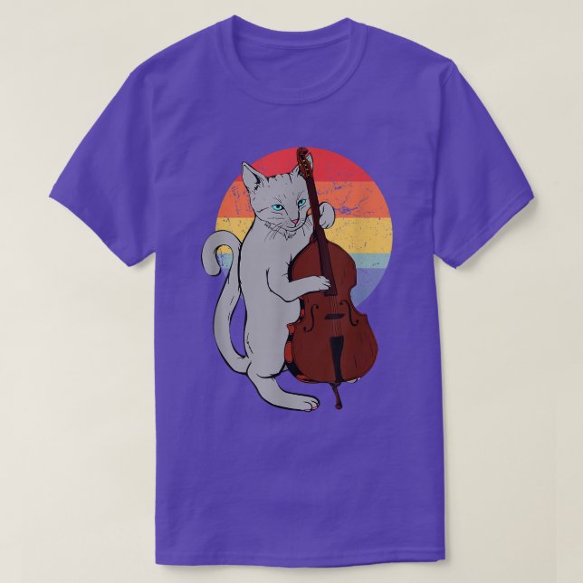 Jazz Cat spelar upprätt Bass Classic Coola Musici T Shirt (Design framsida)
