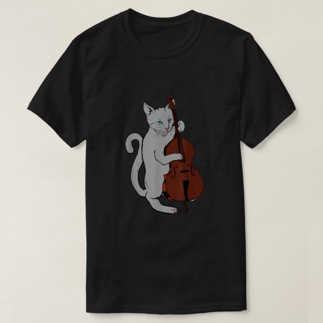 Jazz Cat spelar upprätt Bass Shirt Coola Musician3 T Shirt (Design framsida)