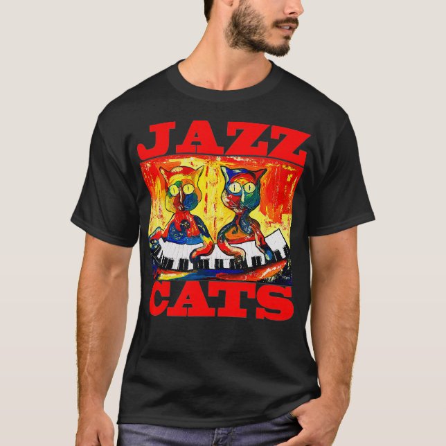 Jazz Cats for Cat Lover Cat Pay Piano Cute T Shirt (Framsida)
