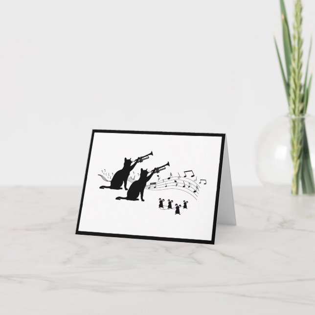 Jazz Cats | Trumpet Folat Note Card Anteckningskort (Framsida)