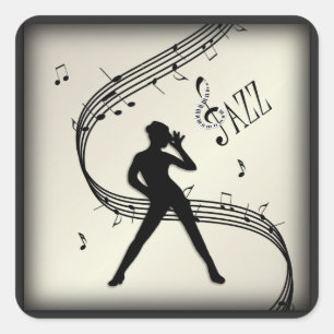 Jazz Dance Golden Music Square Sticker Fyrkantigt Klistermärke