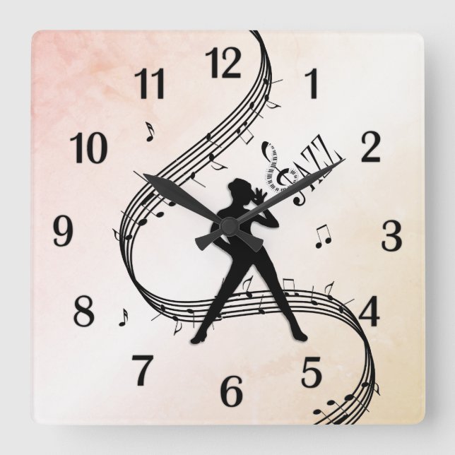 Jazz Dance Peach Black Numbers Fyrkantig Klocka (Framsida)