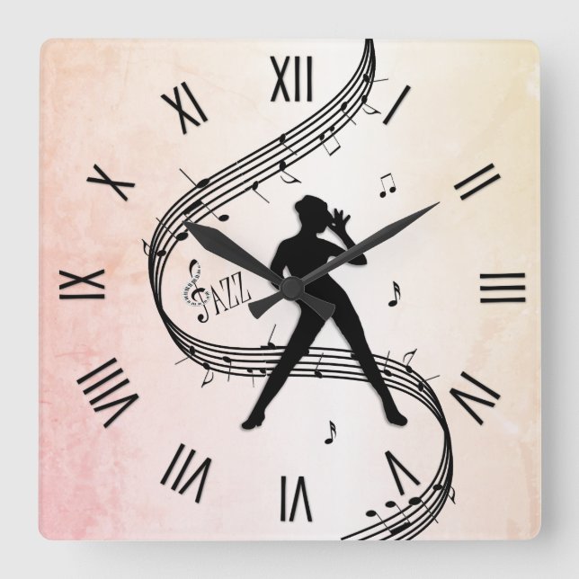 Jazz Dance Roman Numerals Fyrkantig Klocka (Framsida)