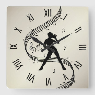 Jazz Dance Roman Numerals Golden Square Wall Clock Fyrkantig Klocka