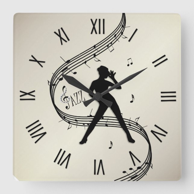 Jazz Dance Roman Numerals Golden Square Wall Clock Fyrkantig Klocka (Framsida)