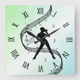 Jazz Dance Roman Numerals Grönt Fyrkantig Klocka