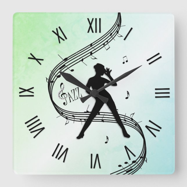 Jazz Dance Roman Numerals Grönt Fyrkantig Klocka (Framsida)