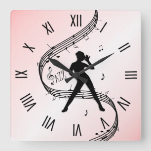 Jazz Dance Roman Numerals Rosa Fyrkantig Klocka