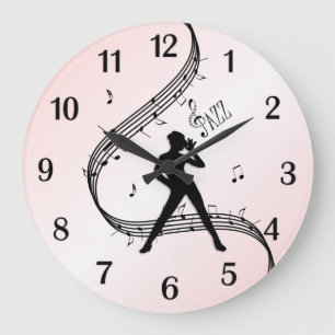 Jazz Dance Rosa Black Numbers Large Clock Stor Klocka
