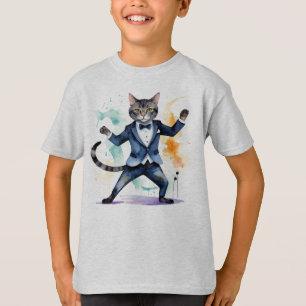 Jazz Dancing Coola Cat Roligt Watercolor T Shirt